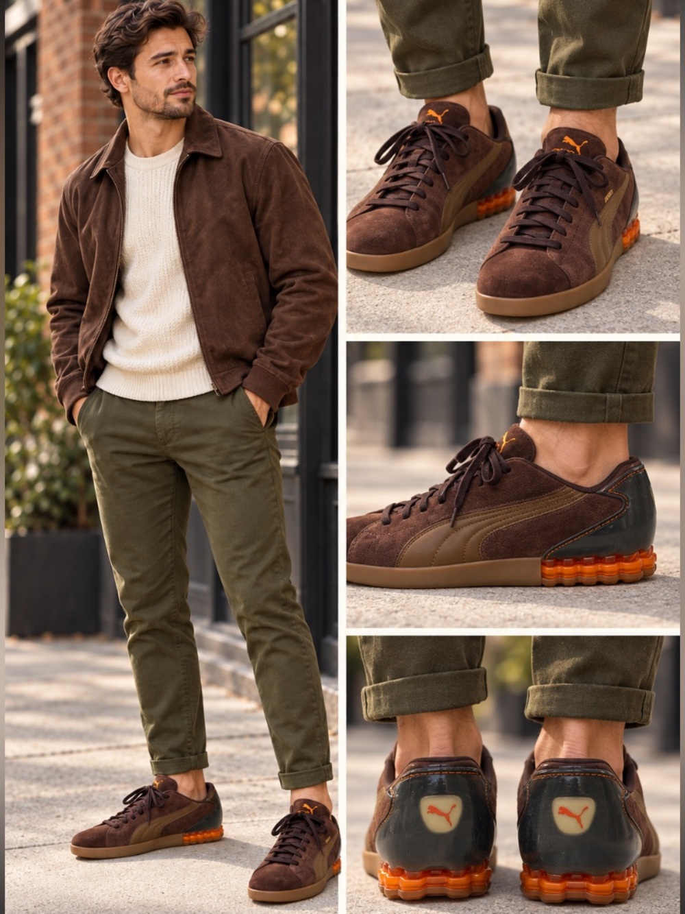 *Puma - brown leather upper - lace-up - thick ribber soles